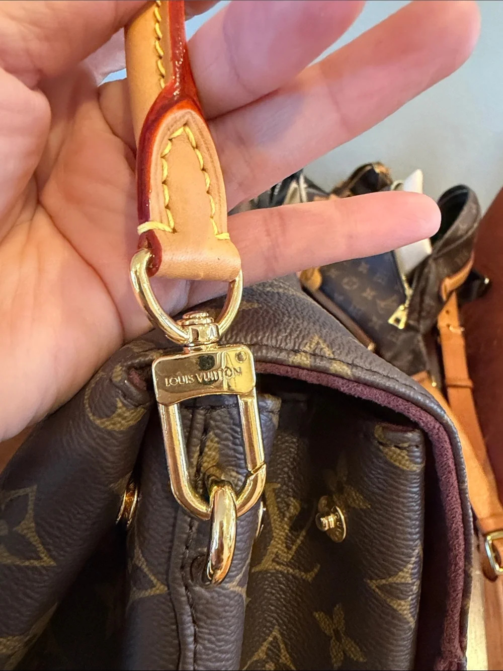 Louis Vuitton Brown Monogram Messenger Bag with Tan Accents and Gold Hardware